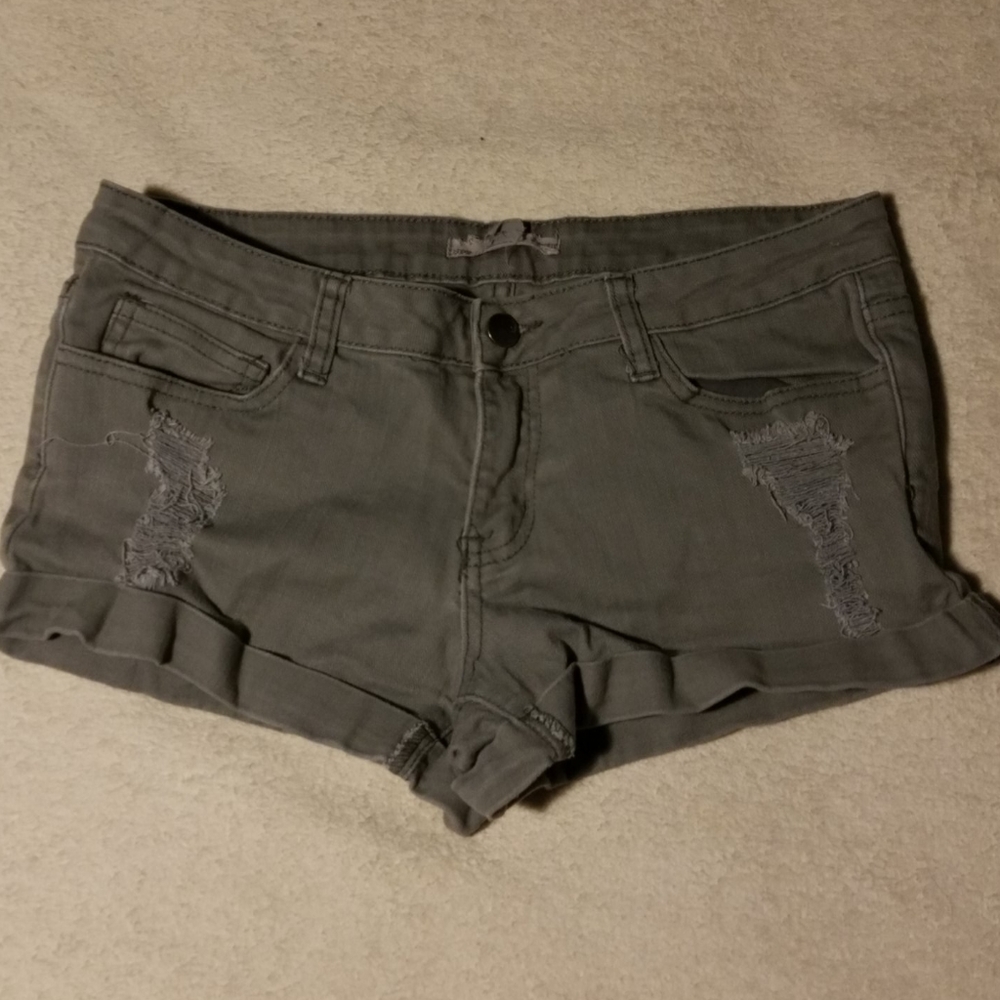 2.1 Denim Gray Denim Distressed Shorts Sz 28